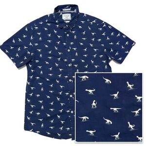 On the Road Men's Short Sleeve Button Down Dinosours on Skateboards Size Medium